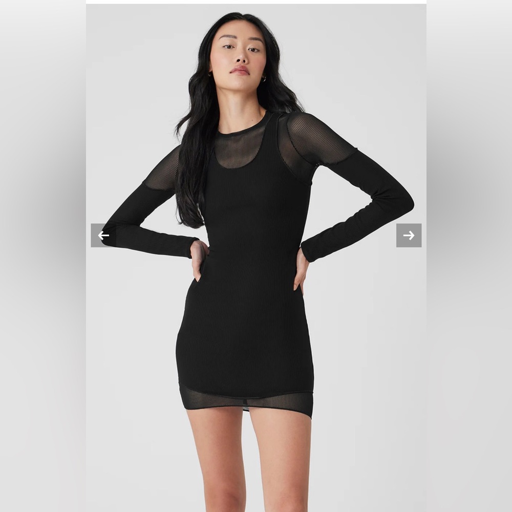 ALO Striped Mesh Synergy Long Sleeve Dress NWT
